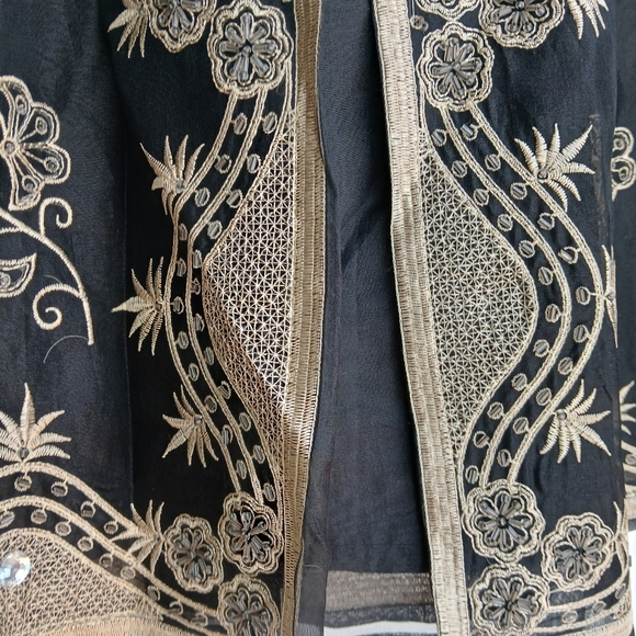 Carole Little 100% silk skirt Black & Gold beads with embroidery Size 6 EUC - Picture 3 of 9